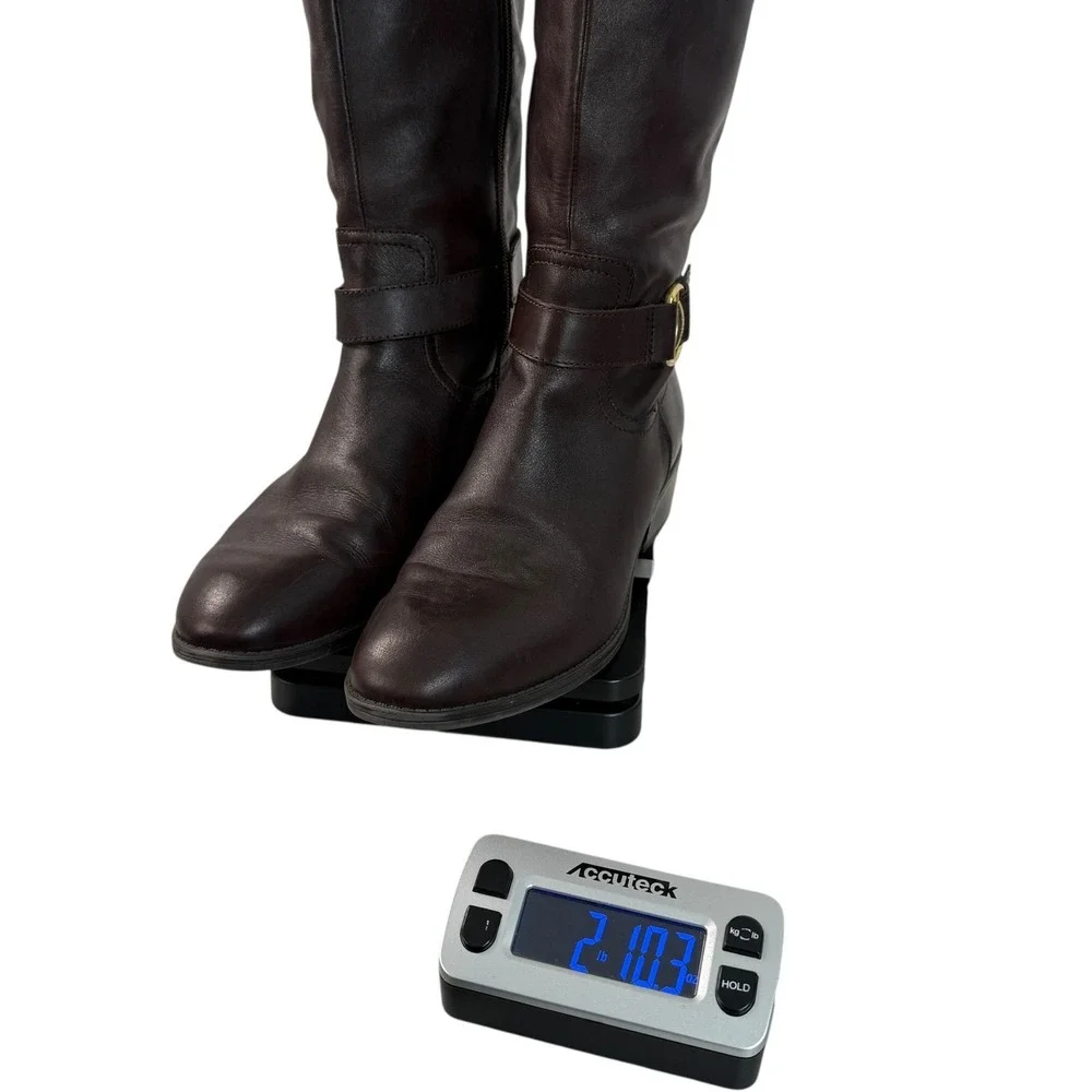 Lauren Ralph Lauren Womens Micah Dark Brown Leather Riding Boots Gold Buckle 9.5